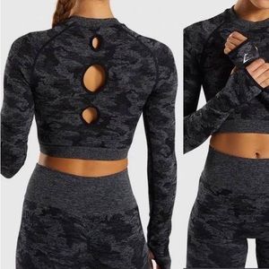 Gymshark adapt camo seamless long sleeve crop top, never worn, perfect condition